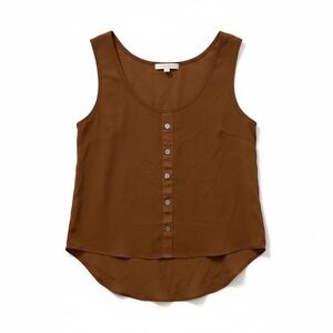 Brown Sleeveless Button Front Tank Top Sheer Hi Low Hem Boho Women's Small